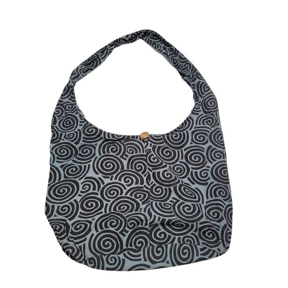 Boho Shoulder Bag Large Pouch Zipper Button Wide Strap Cotton Thailand Hippie - Picture 4 of 7